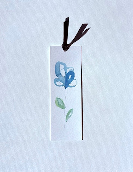 Watercolor blue flower bookmark by Blanero - handcrafted gift for book lovers, made in Quebec, Canada