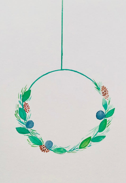 Watercolor wreath greeting card by Blanero - handcrafted in Quebec, Canada