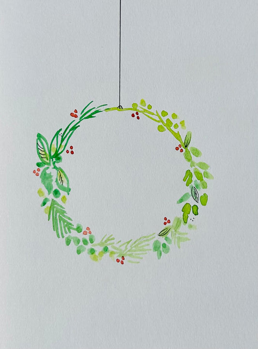 Watercolor wreath greeting card by Blanero - handcrafted in Quebec, Canada