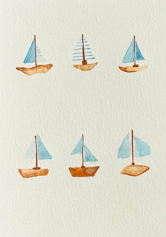 Watercolor boats greeting card by Blanero - handcrafted in Quebec, Canada