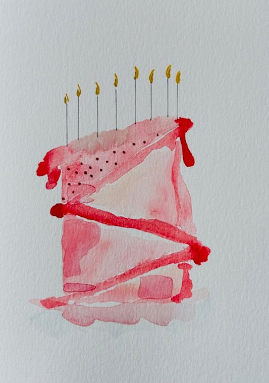 Watercolor birthday cake greeting card by Blanero - handcrafted in Quebec, Canada