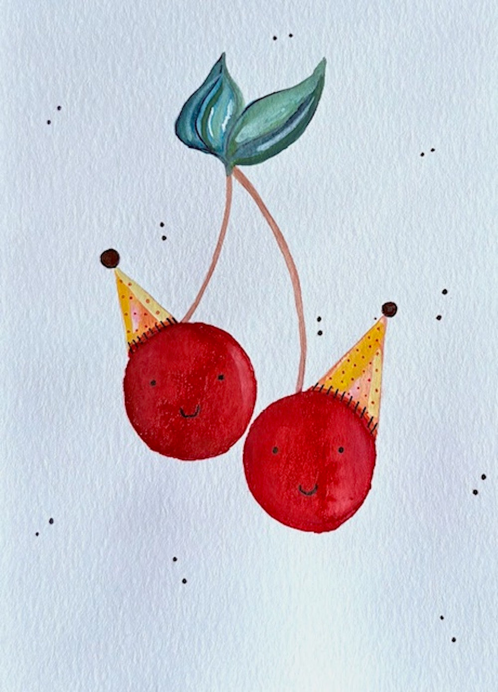Watercolor cherry greeting card by Blanero - handcrafted in Quebec, Canada