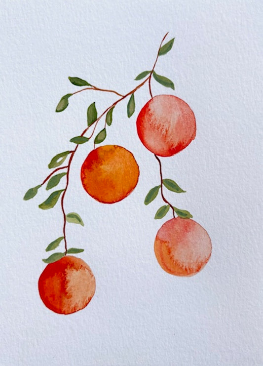 Watercolor oranges greeting card by Blanero - handcrafted in Quebec, Canada